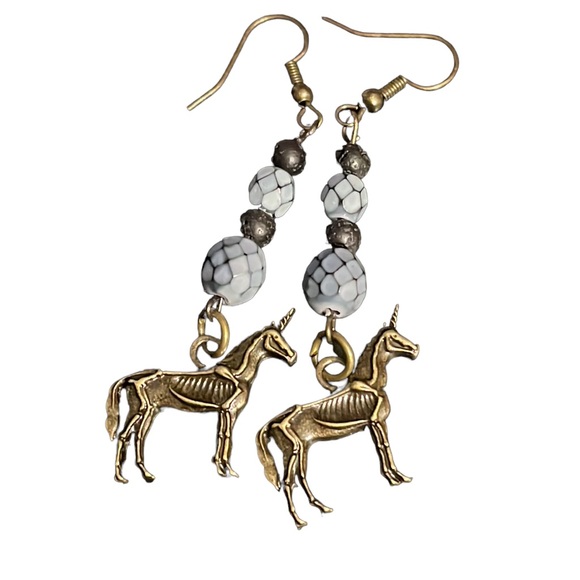 Hand Crafted Jewelry - Skeleton- unicorn Czech glass earrings handcrafted